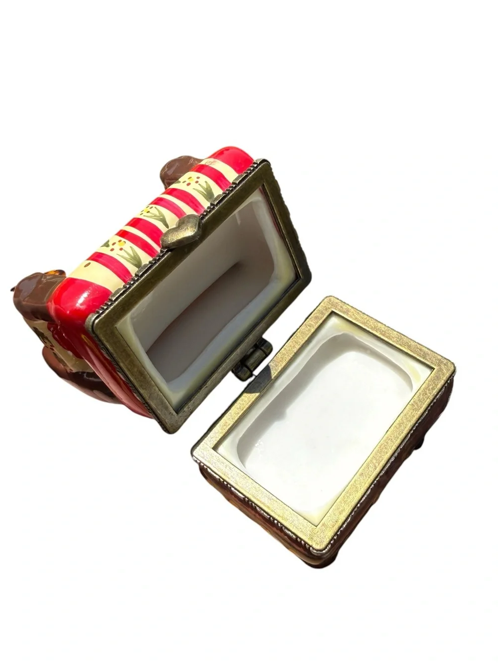 Vintage Armchair Trinket Box Chair Shaped Hinged Jewelry Box Ceramic Keepsake 4”